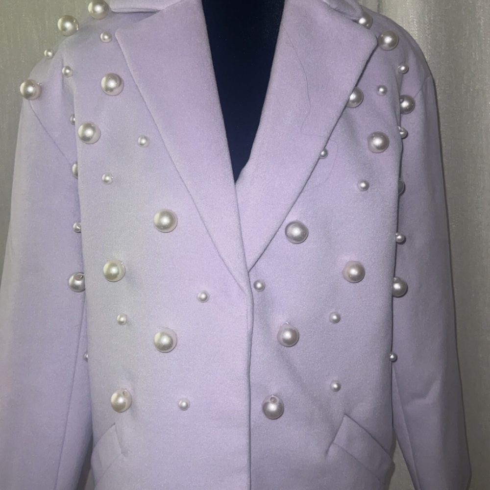 ASOS Lavender Pea Coat with Pearl Embellishments